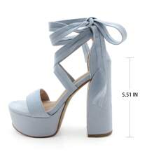 Women's Platform Sandals, Ankle Wrap Laces With Block Heel - 霧霾藍 - 查看 2