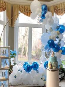 Zestaw niebieskich i białych balonów, 60/120 szt. 12-calowe metaliczne chromowane niebieskie balony Perłowe niebieskie balony Jasnoniebieskie balony Niebieskie i białe balony na baby shower, urodziny, wieczór panieński, dekoracje weselne
