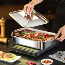 Ldq Oversized Heavy Duty Stainless Steel Bakeware With Lid-Non-Stick Thickened Rectangular Oven Tray, Suitable For Desserts, Bread And Seafood-Perfect For Barbecue, Buffet And Festivals - 黑色 - 查看 8
