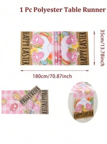 1pc Easter Polyester Table Runner, Happy Easter Table Runner, Cute Pink Checked Rabbit Bunny Easter Egg Pattern Table Cover, Easter Atmospheric Table Runner, Holiday Desktop Decoration, Spring Table Decoration, Easter Decor, Birthday Party Supplies