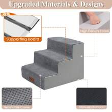 1pc Pet Stairs, 30D High Density Foam, Polyester Fiber Material, Dog Stairs, Suitable For Dogs To Get On Bed And Sofa, All Season, Friendly For Small Dogs, Removable And Washable Board, Non-Slip Oxford Cloth Bottom With Hook And Loop, 24-Hour Resilience - Dark Grey - View 5