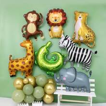 7 Stück Dschungeltier Folienballons Set, Cartoon Party Dekorationen, Affe, Giraffe, Leopard, Löwe, Zebra, Krokodil, Elefant, aufblasbare Dekoration für Outdoor-Feiern, waldgrünes Thema Ballon Dekoration, Gender-Enthüllungs-Party Dekoration, Kinderpartei Ballons