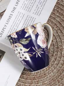 1 pieza Taza de cerámica con elegante diseño de rosa blanca y azul, apta para uso doméstico, club, cafetería - Multicolor - Ver 3
