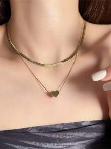 KIT 2 Laminated Choker Necklace + Necklace With Heart Point Plated In 925 Silver And 18K Gold - 金色 - 查看 2