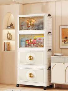 5/4/3/2/1 Layer Foldable Multi-Layer Storage Box, Bedroom Clothes, Double-Door Storage Cabinet, Cream-Colored, For Living Room, Books, Snacks, Folding Cabinet - Color Mixing - View 4