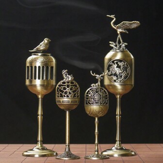 1 件升华宫灯香炉，吉祥鹿空心香炉，芳香疗法，小檀香盘香炉架，家庭/办公室/茶室装饰