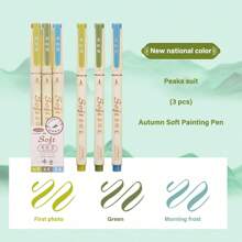 Bộ 3/6 bút lông đầu mềm có móc, phong cách Trung Hoa, bút màu cổ điển, thích hợp để ghi chú và vẽ, bút viết tay, quà tặng cho học sinh trở lại trường - Nhiều màu - Xem 8