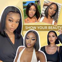 Wear And Go Glueless Bob Wigs Human Hair Pre Plucked Natural Hairline Straight Short Bob Wig 180 Density 4x4 Transparent Lace Closure Wig Human Hair For Women Brazilian Virgin Hair Natural Black 12 Inch - Natural & Black - View 10