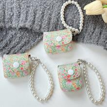 原创极简风格花卉图案氯丁橡胶无线耳机保护壳，兼容 Airpods 1/2、AirPods 3、AirPods Pro、AirPods Pro 2、AirPods 4，带仿珍珠吊饰 - 彩色 - 查看 10