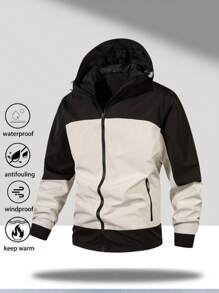 Men's Windproof And Waterproof Jacket, Casual And Breathable, With A Hood, Zipper, Long Sleeves And Pockets, Suitable For Hiking, Jogging, Cycling, Outdoor Fitness And Sports.
