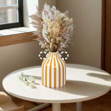 1 pieza Jarrón de cerámica con rayas pintadas a mano de estilo sencillo y flores, decoración para arreglos florales de mesa, decoración del hogar, cocina, boda, mesa, oficina, jardín y exteriores