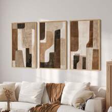 Conjunto de 3 cuadros abstractos en tonos marrones y beige neutros, grandes impresiones de arte abstracto en lienzo, decoración de pared moderna bohemia, decoración de primavera, decoración de interiores, obra de arte para sala de estar, dormitorio, cocina, bar, cafetería, oficina, pasillo, decoración del hogar y de la habitación, sin marco