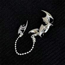 1 pieza Pendiente de clip de oreja de metal color plata vintage punk con flecos asimétricos, joyería de clip de oreja de una sola pieza