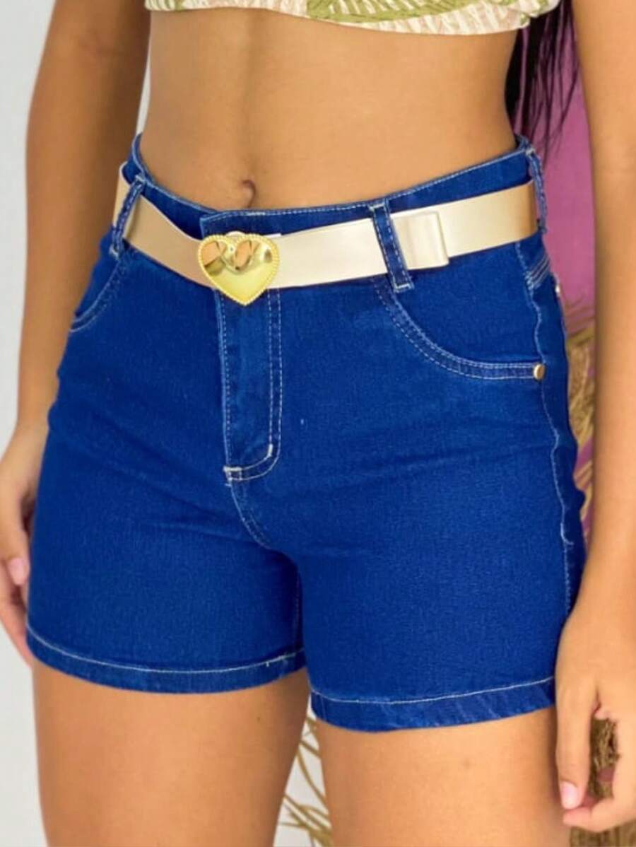 GG Jeans Youth Bermuda Jean Shorts With Laycra Comes With Belt - Rửa tối - Xem 1