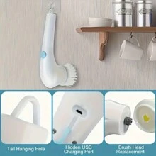 A Set Of Rechargeable Electric Cleaning Brushes With 5 Brush Heads - A Multifunctional Handheld Brush With USB Charging, Suitable For Household Cleaning Tools In Bathrooms, Kitchens, Bedrooms, Living Rooms, And Toilets
