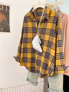 YUXIN Retro American Plaid Print Long Sleeve Shirt For Women, Spring/Autumn, Unique Design Chic Loose Blouse