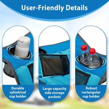 Youtanic - Silla de camping de gran tamaño, sillas plegables portátiles con bolsillo lateral, portavasos y bolsa de transporte, sillas de camping resistentes para adultos, pesca, deportes, viajes, - Azul - Ver 6