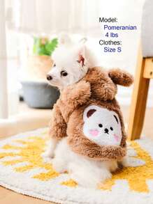 Áo hoodie thú cưng thêu hình gấu hoạt hình, Trang phục gấu bông ấm áp cho thú cưng - màu nâu - Xem 2