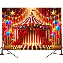 1pc Polyester Circus Themed Photography Background, Birthday Banner Supplies, Cake Table Photo Booth Party Decor, Multipurpose Portrait Photo Backdrop, No Power Required