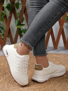 New Round Toe Lace-Up Colorblock Versatile Fashion Casual Outdoor Athleisure Sneakers For Women