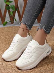 New Round Toe Lace-Up Colorblock Versatile Fashion Casual Outdoor Athleisure Sneakers For Women