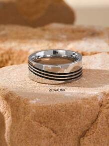 1pc Stainless Steel Minimalist Line Pattern Ring, Daily Wear Accessory Gift For Men - Ring - View 4