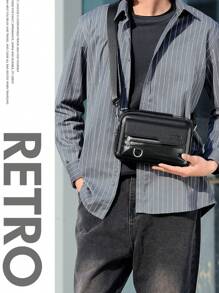 复古男女通用斜挎包，PU 皮革单肩/斜挎包，男士吊带胸包，学生背包，腰包，手提包，多口袋大容量，可调节肩带，方便商务、通勤、购物、赠送朋友和家人、生日、节日 - 彩色 - 查看 6