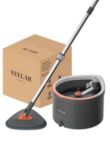 VEELAR Sistema de fregona y cubo True Clean, que incluye fregona giratoria, cubo de fregona de compartimento dual y 2 almohadillas de fregona lavables a máquina (Fregona giratoria)