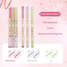 Bộ 3/6 bút lông đầu mềm có móc, phong cách Trung Hoa, bút màu cổ điển, thích hợp để ghi chú và vẽ, bút viết tay, quà tặng cho học sinh trở lại trường - Nhiều màu - Xem 9