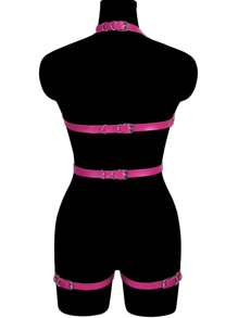 1pc PU Leather Harness For Women, Gothic Jumpsuit Underwear Accessories Suitable For Halloween Dance Parties, Sexy Punk Body Harness, All-Season Universal - Black - View 8