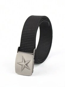1pc Nylon Pressure Buckle Belt, Geometric Star Buckle Head Retro Nylon Canvas Belt Youth Leisure Belt, Outdoor Sports Men's Good Recommended Pants Belt No Punch, Pants Belt Business Casual Knitting Personalized Fashion Leisure Joker, Young Personalized Men's Belt Fall, Autumn, Halloween Autumn-Winter Accessories,Suitable For Teens, Youth,Men,Casual, Outdoor, Athletic, Vacation, Graduation Gifts, Birthday, Daily Wear - Multicolor - View 3