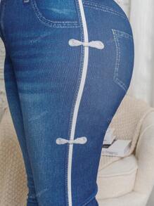 Plus Size Women's Tight Jeggings With Bowknot Side Print Design, High Stretch Elegant Skinny Sports Pants