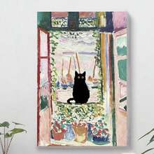 Framed Henri Matisse   On Canvas Wall Art Matisse Famous Open Window Black Cat Poster Funny Cat Floral Print Colorful Farmhouse Gallery Aesthetic Room Decor For Bedroom Bathroom - 框架 - 查看 3