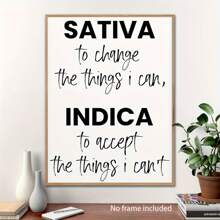 1pc Framed/Unframed Sativa & Indica Inspirational Quote Canvas Poster - Modern Home Decor Wall Art Canvas Poster, Motivational Theme Poster, Suitable For Living Room, Bedroom, Office Decoration - Optional Framed Text Decor, Framed Wall Art - Multicolor - View 1