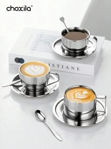 choxila 3 件套咖啡杯，米兰咖啡杯套装，咖啡杯碟勺，马克杯，浓缩咖啡杯，优质不锈钢，适用于浓缩咖啡和手冲咖啡 回到学校 - Coffee Mugs - 查看 1