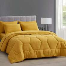 Piper 7-Piece Bed In A Bag Comforter Set Fluffy Soft Lightweight Bedding Honeycomb Quilted Stone-Washed Microfiber Comforter Set For All Season - Mustard Yellow - View 1