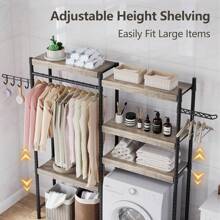 NANSTATA Over The Washer Drying Rack - Space-Saving Laundry Room Organization And Storage Shelf Heavy-Duty Adjustable Height For Clothes, Wood Material, 28" A+B, For Home Decor And Bathroom Organization