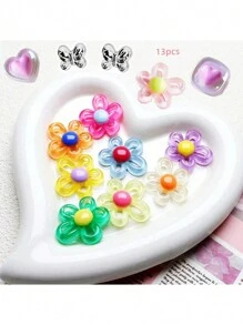 13 件全新可拆卸 DIY 鞋饰，透明镂空花朵系列套装，木屐鞋配件学校万圣节配件靴子配件高跟鞋 - 彩色 - 查看 5