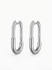 925纯银锆石椭圆形耳环套装，高品质，适合女性日常佩戴，可叠戴 - Luxury Hoop Earrings - 查看 13