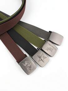 1pc Nylon Pressure Buckle Belt, Geometric Star Buckle Head Retro Nylon Canvas Belt Youth Leisure Belt, Outdoor Sports Men's Good Recommended Pants Belt No Punch, Pants Belt Business Casual Knitting Personalized Fashion Leisure Joker, Young Personalized Men's Belt Fall, Autumn, Halloween Autumn-Winter Accessories,Suitable For Teens, Youth,Men,Casual, Outdoor, Athletic, Vacation, Graduation Gifts, Birthday, Daily Wear - Multicolor - View 7