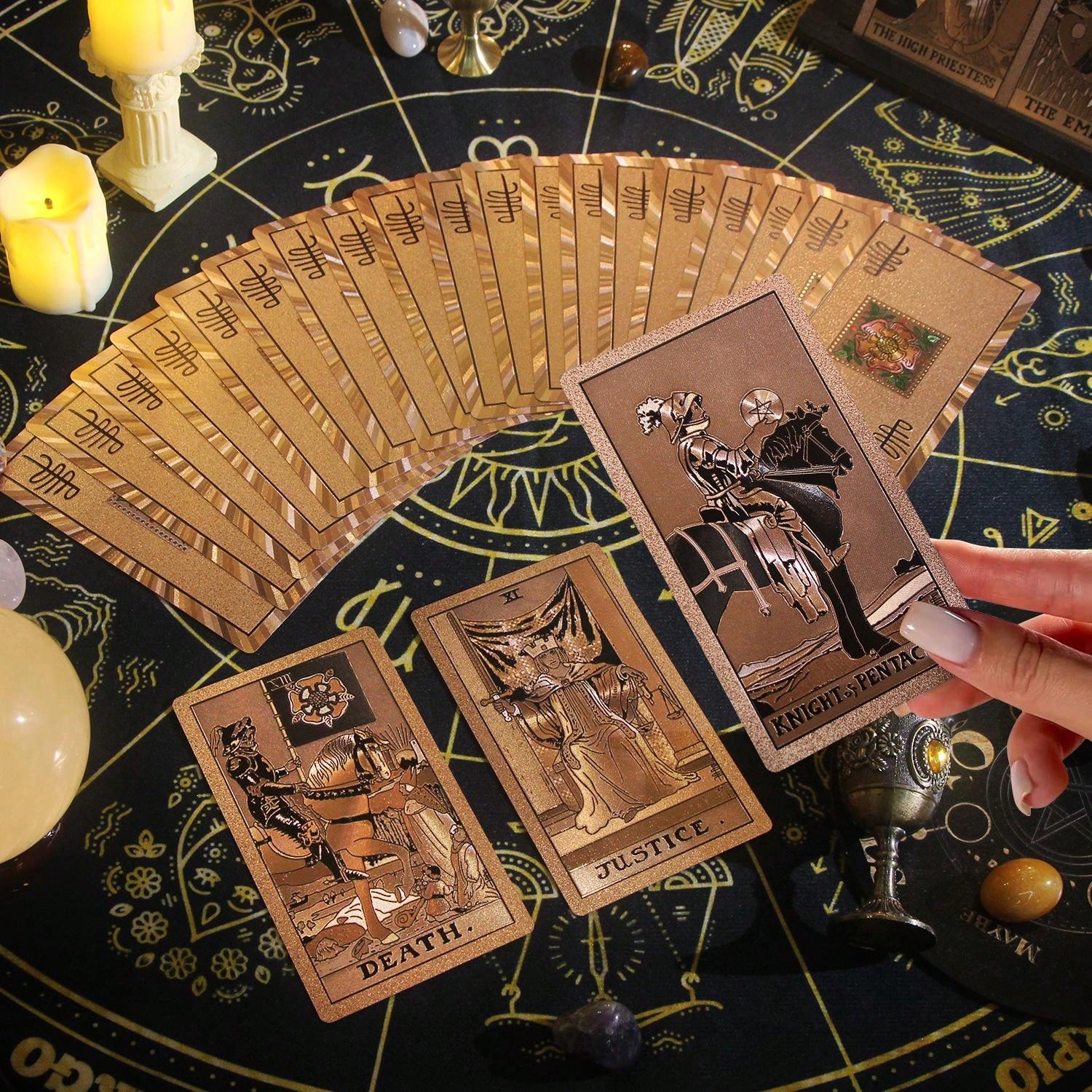 GIBZ Tarot Espejo De 80 Cartas Con Dorado Al Foil – Baraja De PVC Con Libro Guía Para Principiantes, Diseño Original