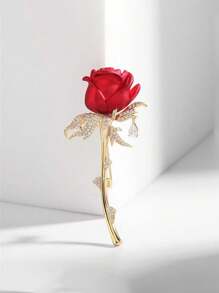 1 szt. Broszka z błyszczącą czerwoną różą, luksusowa, elegancka broszka z kwiatem dla kobiet, uniwersalny dodatek do garnituru, odpowiednia do codziennego użytku, elegancki, prosty, luksusowy i modny prezent na walentynki, prezent urodzinowy na sukienkę