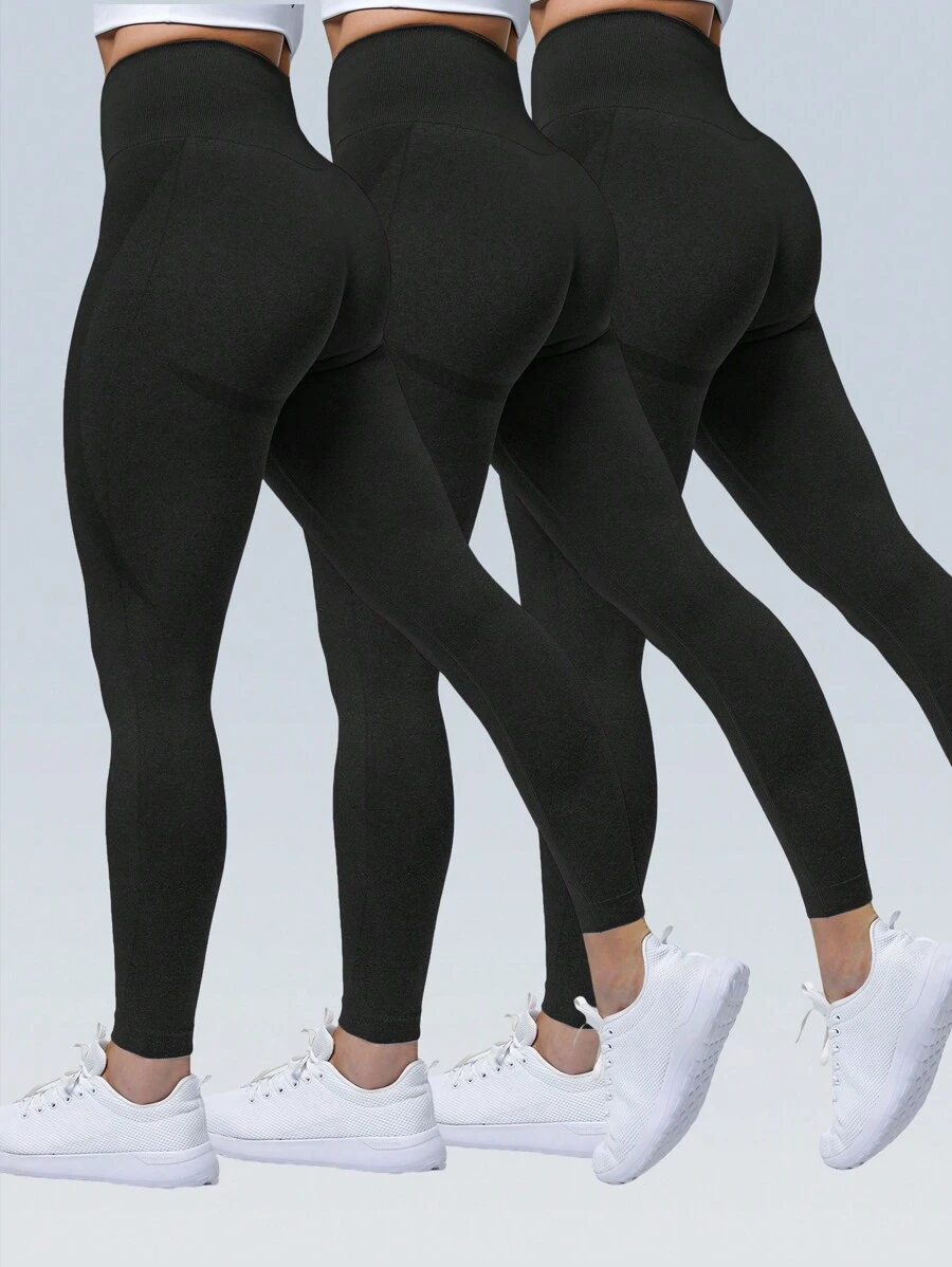 3 chiếc quần legging tập yoga nâng mông Smile Contour dành cho nữ tập luyện thường ngày liền mạch trang phục mùa xuân và mùa hè cạp cao kiểm soát bụng quần bó thể thao dùng cho phòng tập yoga chạy bộ tập luyện - màu đen - Xem 1
