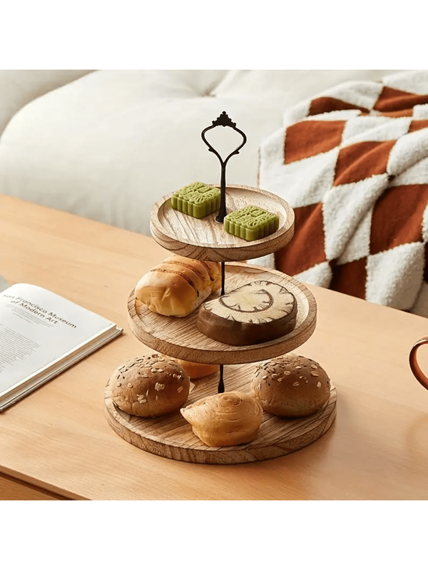 Rustic 2/3-Tier Cake Stand, Round Serving Tray With Handle, Multipurpose Desserts, Snacks, Fruits Display, Elegant Tiered Cupcake Holder For Parties And Display,Suitable For Home Decoration And Various Festivals