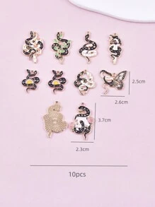 10 件混合风格花蛇金属合金饰品吊坠女士珠宝 DIY 设计工艺品 - 彩色 - 查看 2