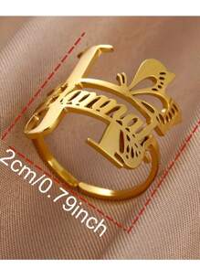 Customized Name Ring Exquisite Initial Letter Butterfly Name Ring For Men And Women Stainless Steel Customized Name Ring Birthday Gift Valentine's Day Gift Couple Accessories Gift Father's Day Gift Mother's Day Gift