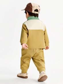 mini bala Kids' Outdoor Tracksuit, Colorblock Long-Sleeve Sports Set - Yellow Green - View 3