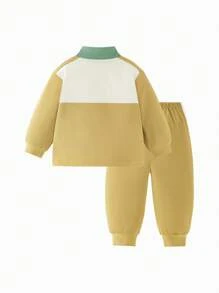 mini bala Kids' Outdoor Tracksuit, Colorblock Long-Sleeve Sports Set - Yellow Green - View 6