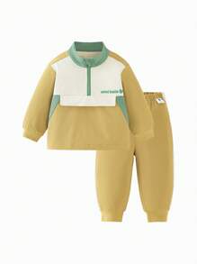 mini bala Kids' Outdoor Tracksuit, Colorblock Long-Sleeve Sports Set - Yellow Green - View 5
