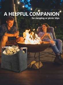 1 Pc Large Capacity Felt Storage Basket With Handle, Foldable Vintage Style Firewood And Newspaper Organizer For Fireplace, Multipurpose Storage Basket, For Firewood, Shopping, Wood, And Newspaper Storage,Plastic Basket,Toy Basket,House Decor,Table Decor,Home Decor Items,Room Decor,Bedroom Decor,Gifts